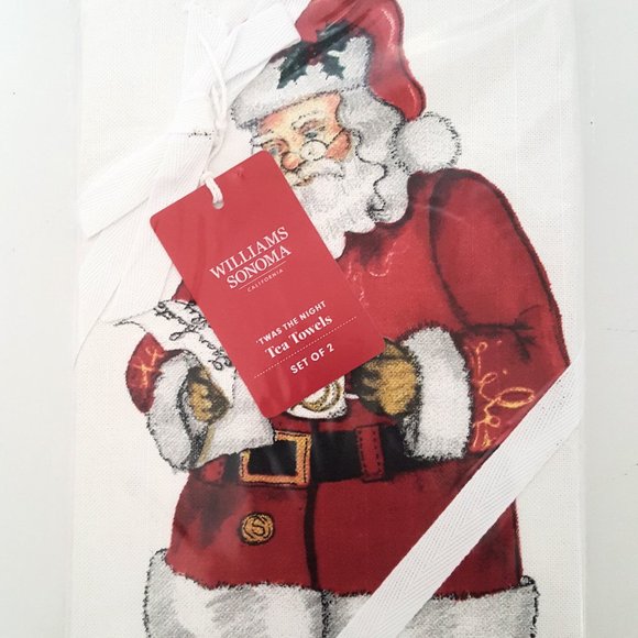 NEW RARE Williams Sonoma Set of 2 Twas the Night Before Christmas Santa Towels - Picture 2 of 3